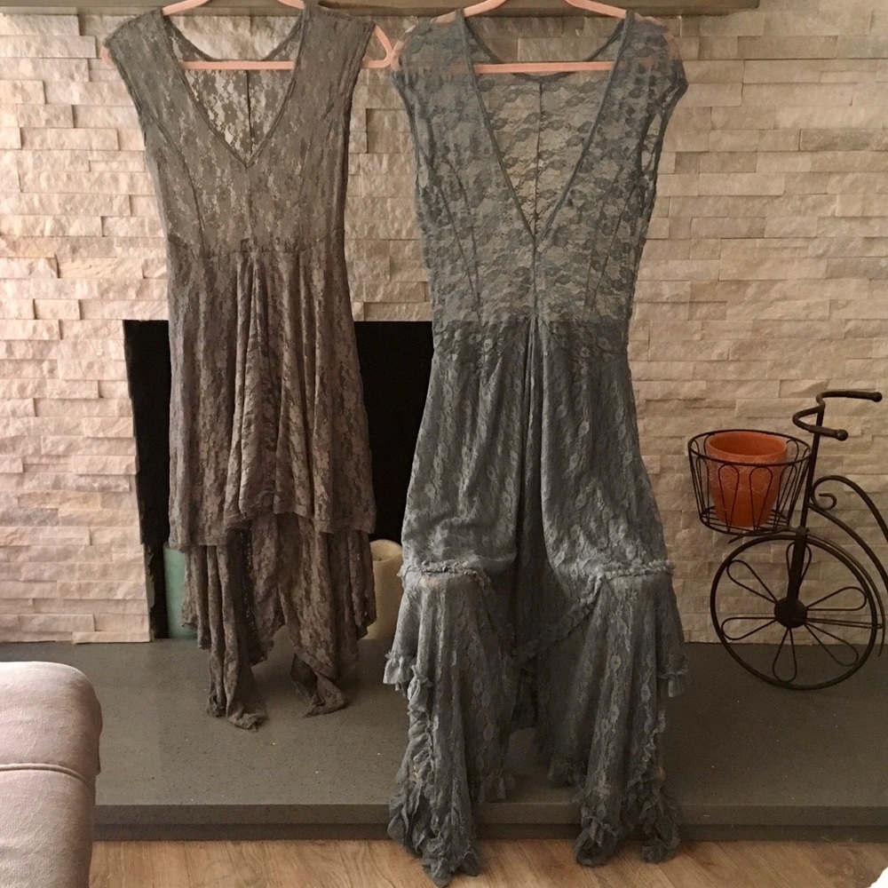 DARK GRAY BOHO LACE MAXI DRESS SIZE S/M - Picture 4 of 8